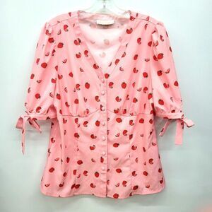 Strawberry Vintage Style Puff Sleeve Blouse Belle Poque V Neck Puff Sleeve